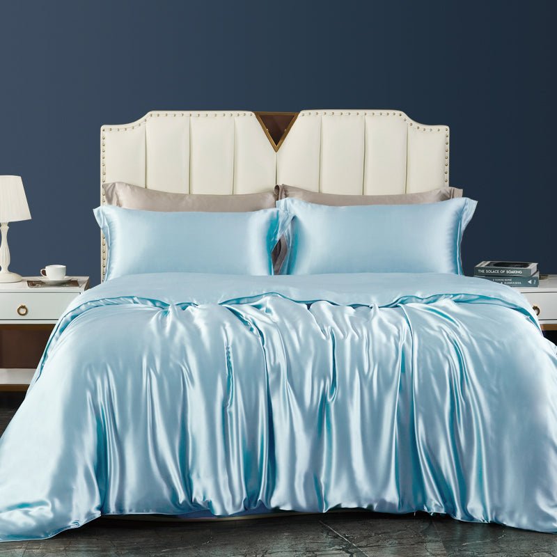 🔥100% Pure 19 Momme Silk Duvet Cover Set – 4-Piece with Fitted Sheet