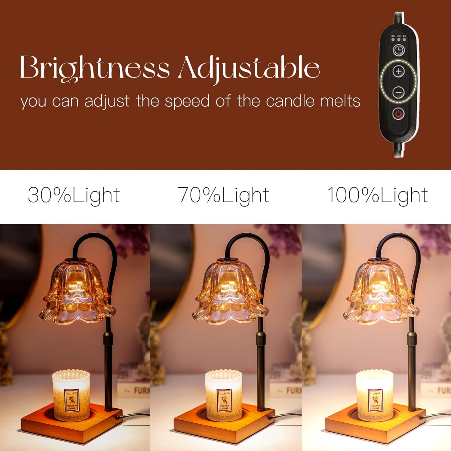 Flameless Candle Warmer Lamp with Timer, Adjustable Height Vintage Decor