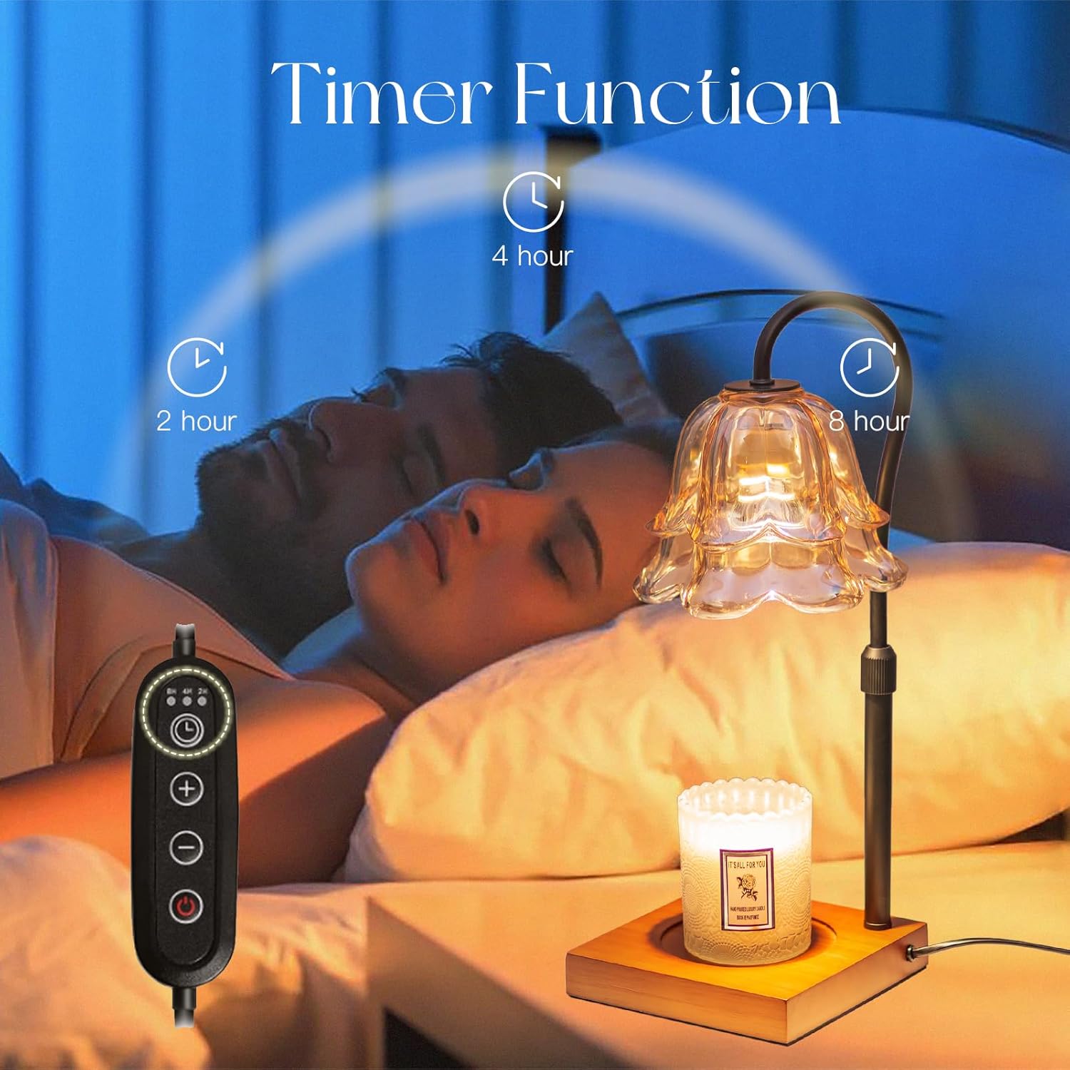 Flameless Candle Warmer Lamp with Timer, Adjustable Height Vintage Decor