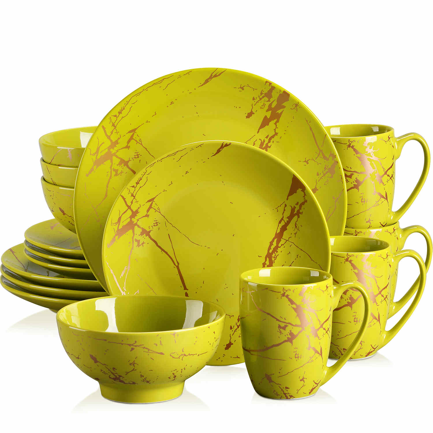 LOVECASA 16 Piece Gold Splash Dinnerware Set