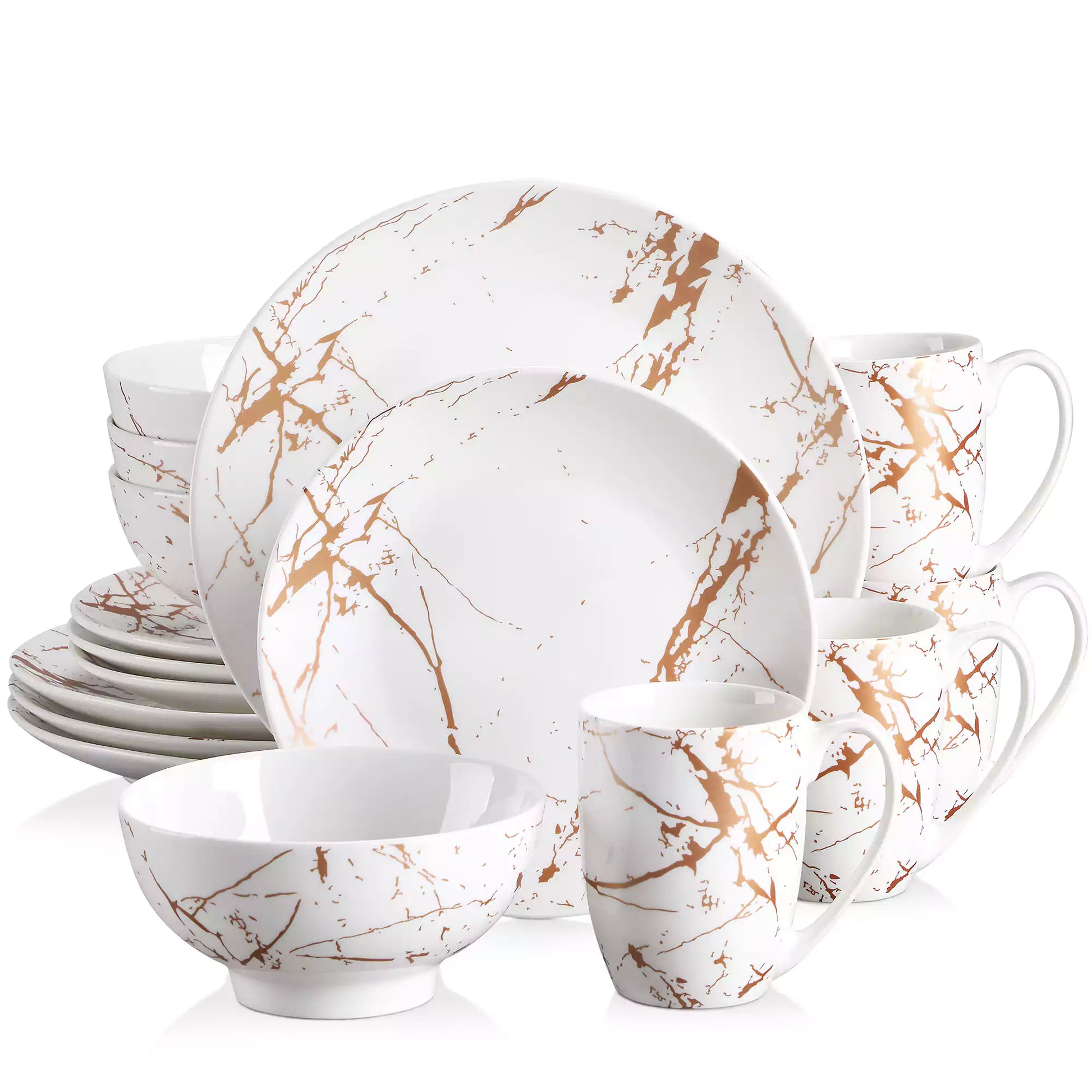 LOVECASA 16 Piece Gold Splash Dinnerware Set