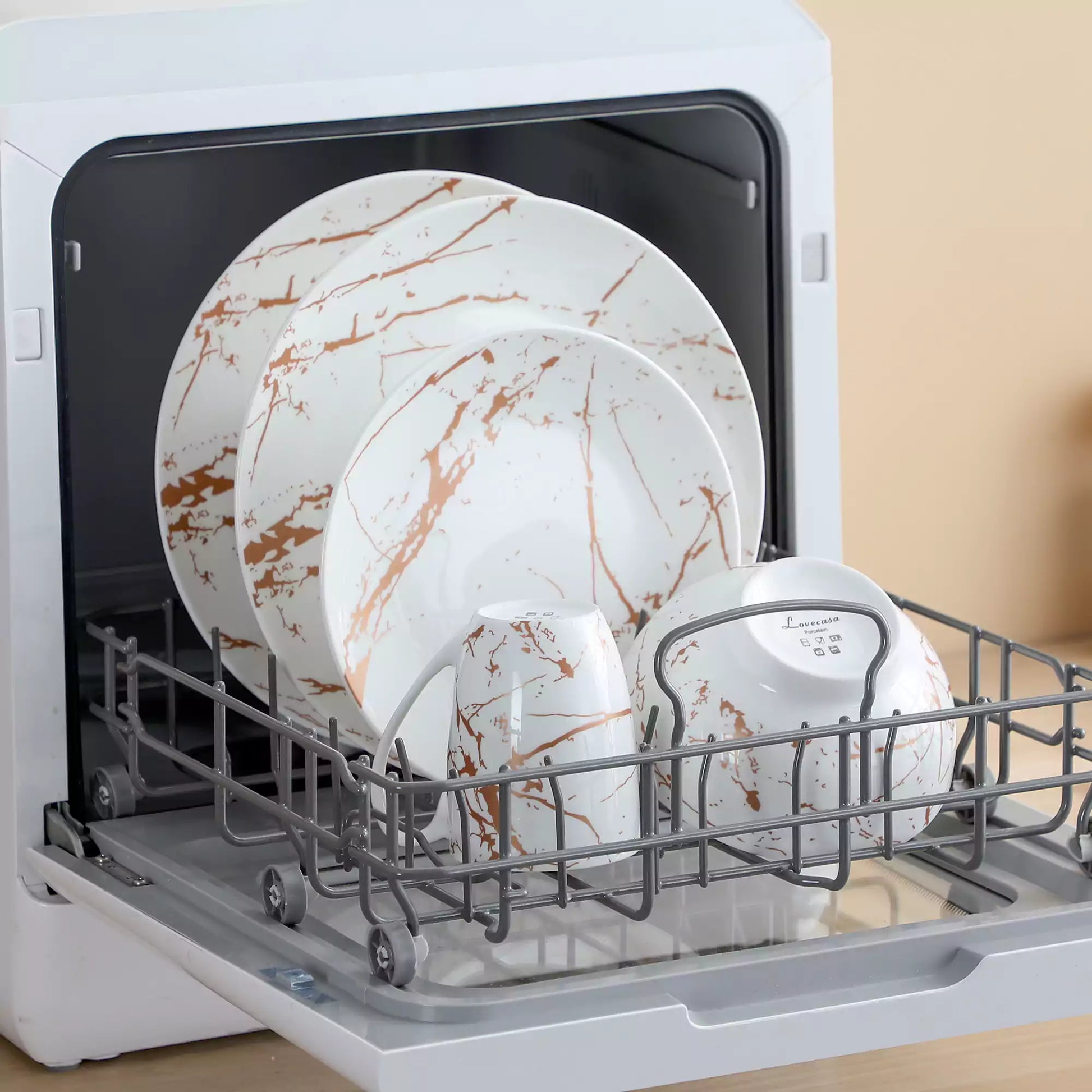 LOVECASA 16 Piece Gold Splash Dinnerware Set