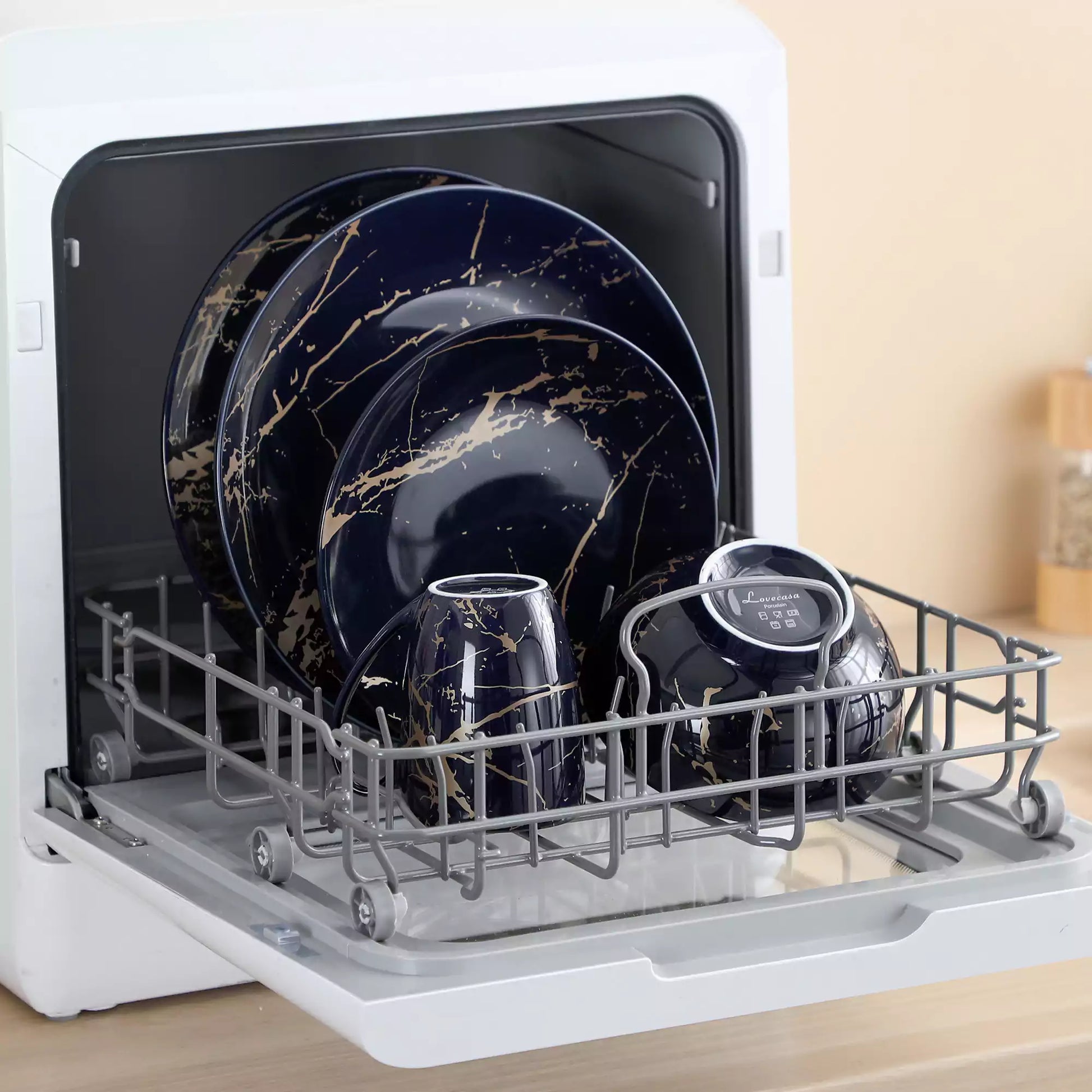 LOVECASA 16 Piece Gold Splash Dinnerware Set