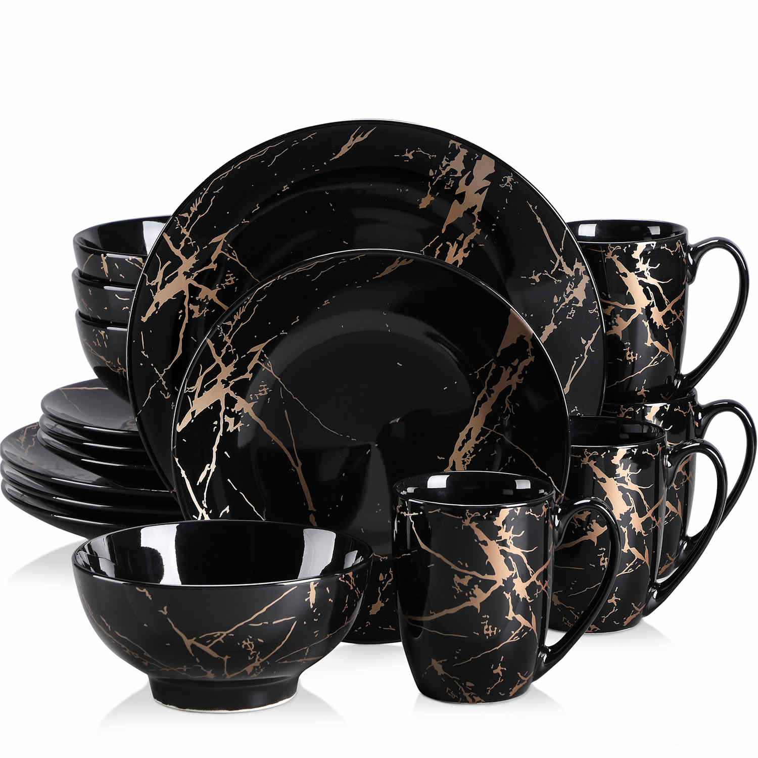 LOVECASA 16 Piece Gold Splash Dinnerware Set