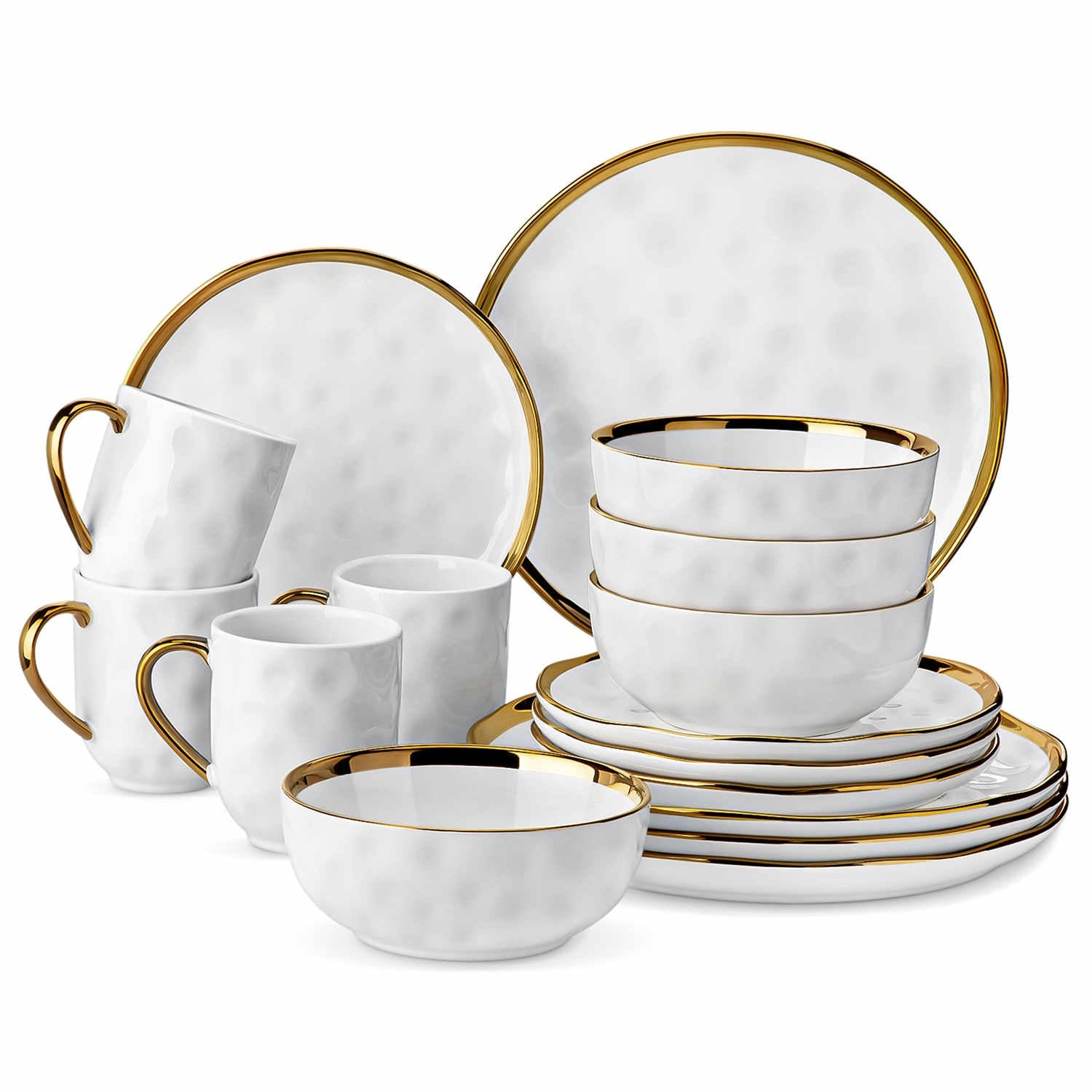 LOVECASA Gold Trim 16 Piece Dinnerware Set