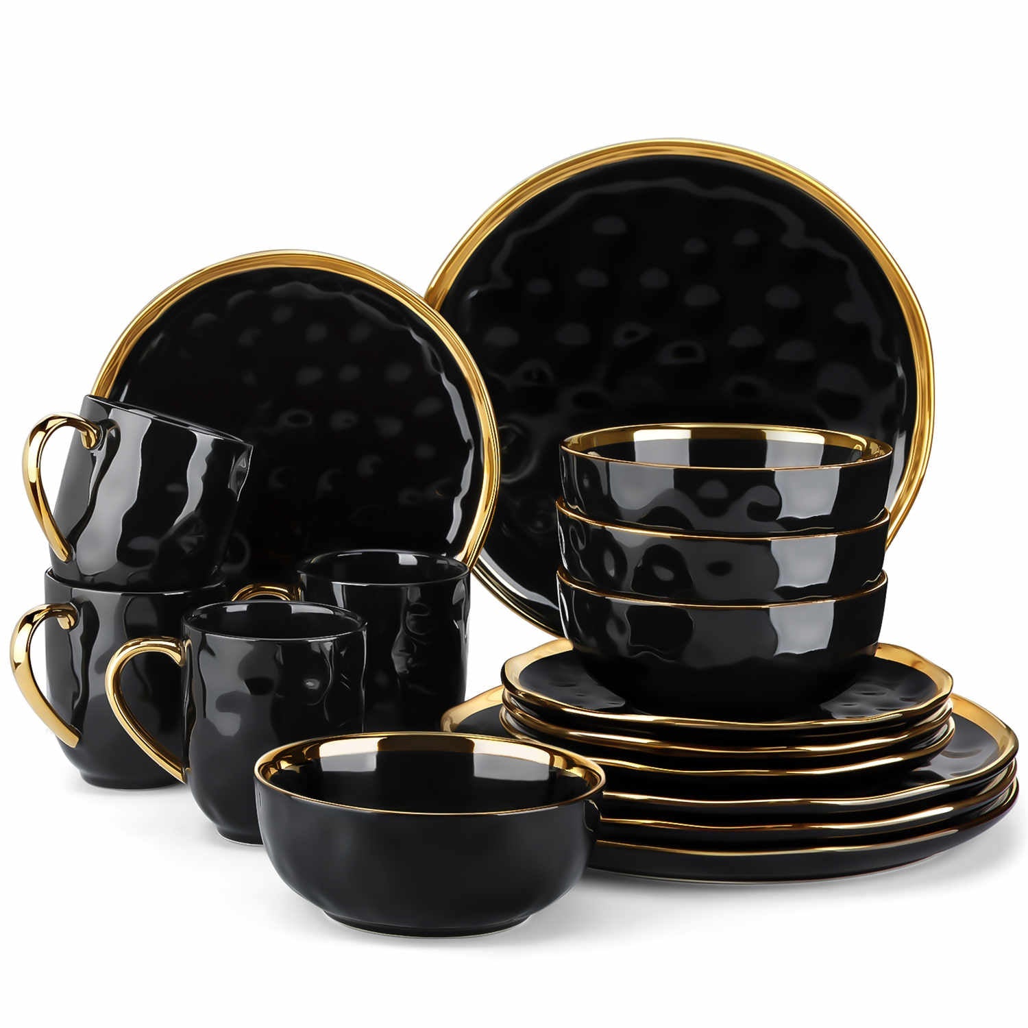 LOVECASA Gold Trim 16 Piece Dinnerware Set