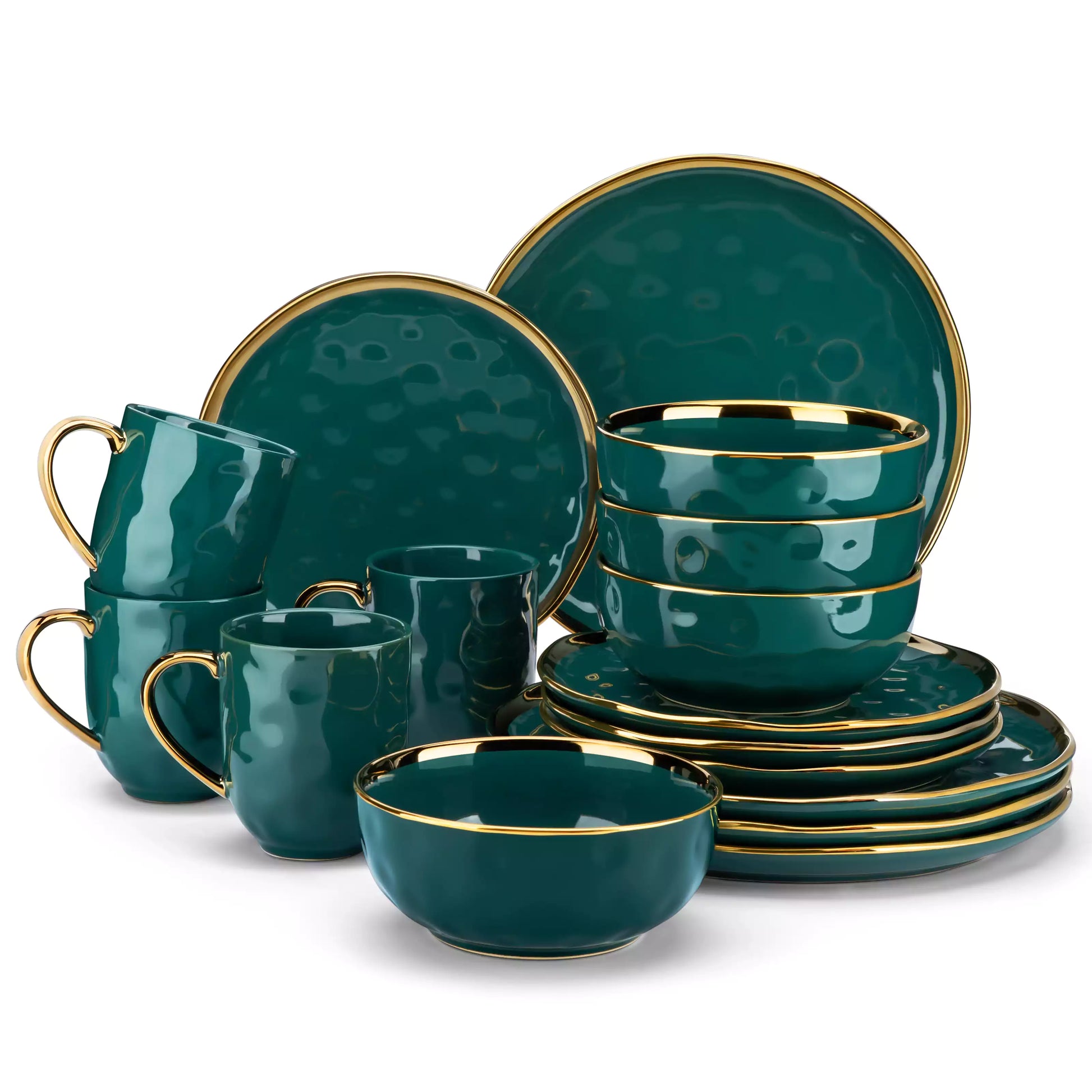 LOVECASA Gold Trim 16 Piece Dinnerware Set