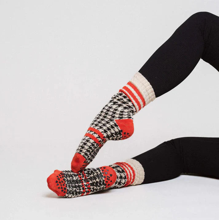Shepard's Check Vintage - Crew Grip Sock (Barre / Pilates)