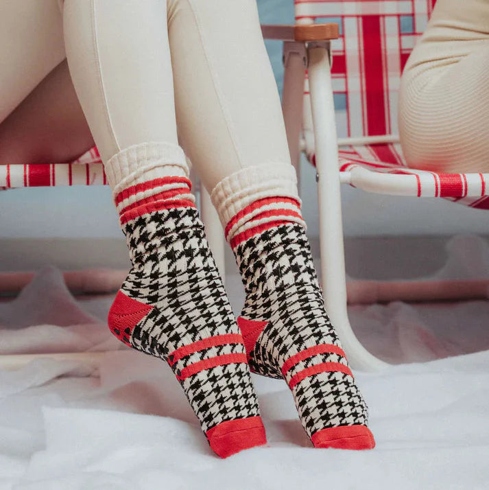 Shepard's Check Vintage - Crew Grip Sock (Barre / Pilates)