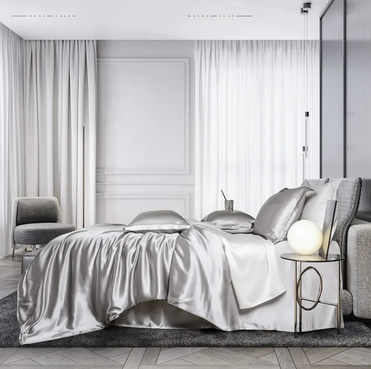 ✨✨Pure Mulberry Silk Bedding Set in Moonstone – Luxurious All-Season Comfort