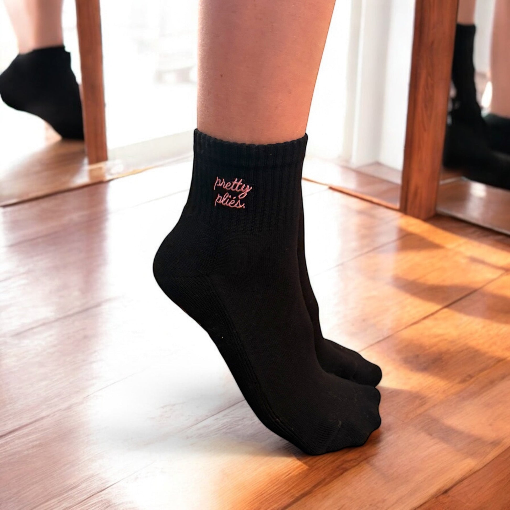 Pretty Pliés  - Embroidered Ankle Grip Socks