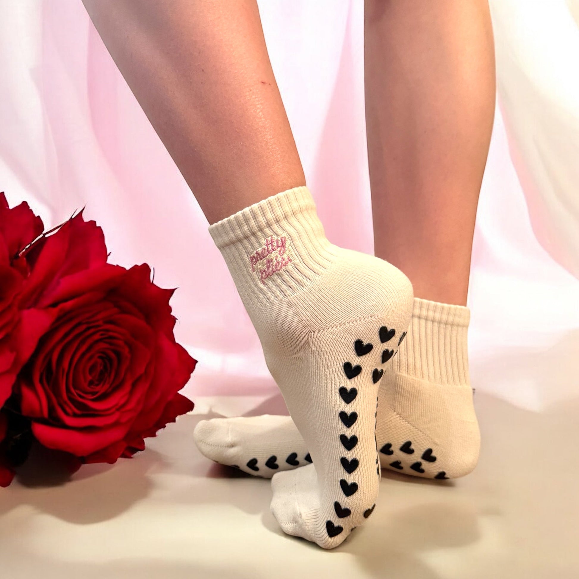 Pretty Pliés  - Embroidered Ankle Grip Socks