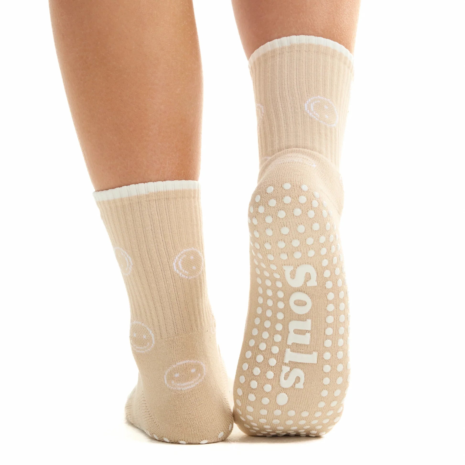 Beige Smiley - Crew Grip Sock (Barre / Pilates)