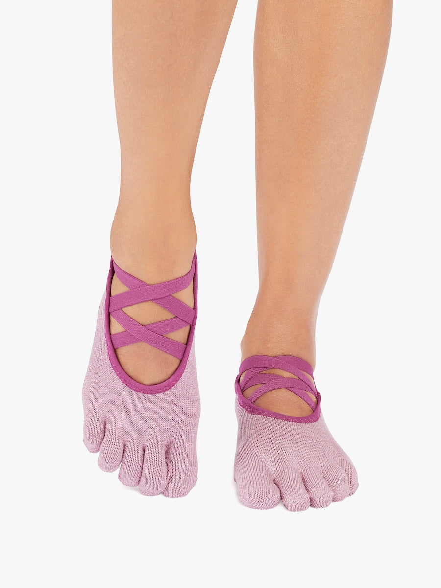 ToeSox Full Toe Elle Grip Socks - Wineberry Heather