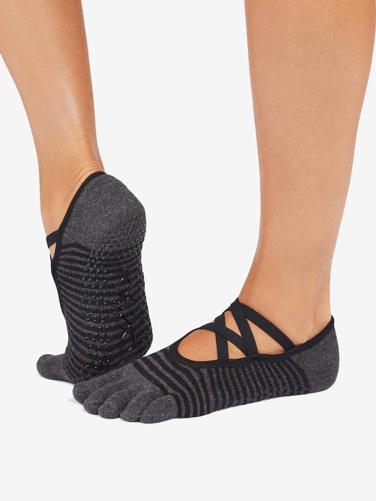ToeSox Full Toe Elle Grip Socks - Midnight Stripe