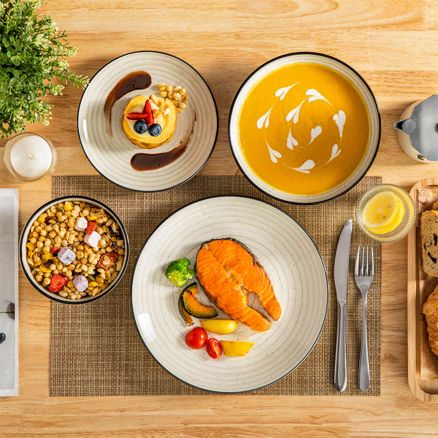 Bonbon Double-Sided 24 Piece Dinnerware Set