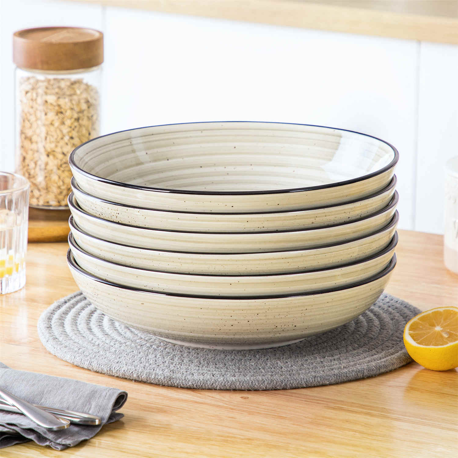 Bonbon Large Double-Sided Pasta Bowls Set of 6