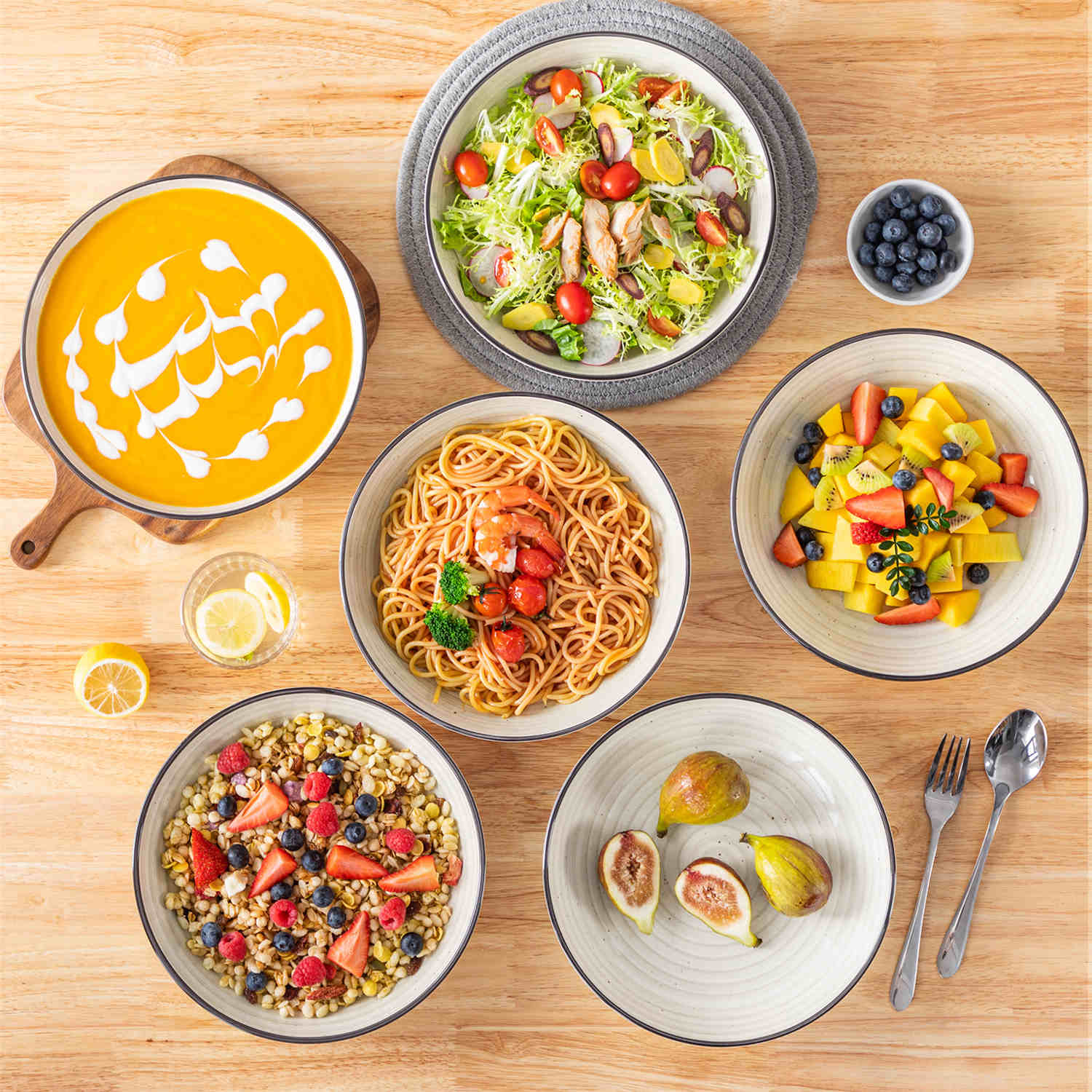 Bonbon Large Double-Sided Pasta Bowls Set of 6