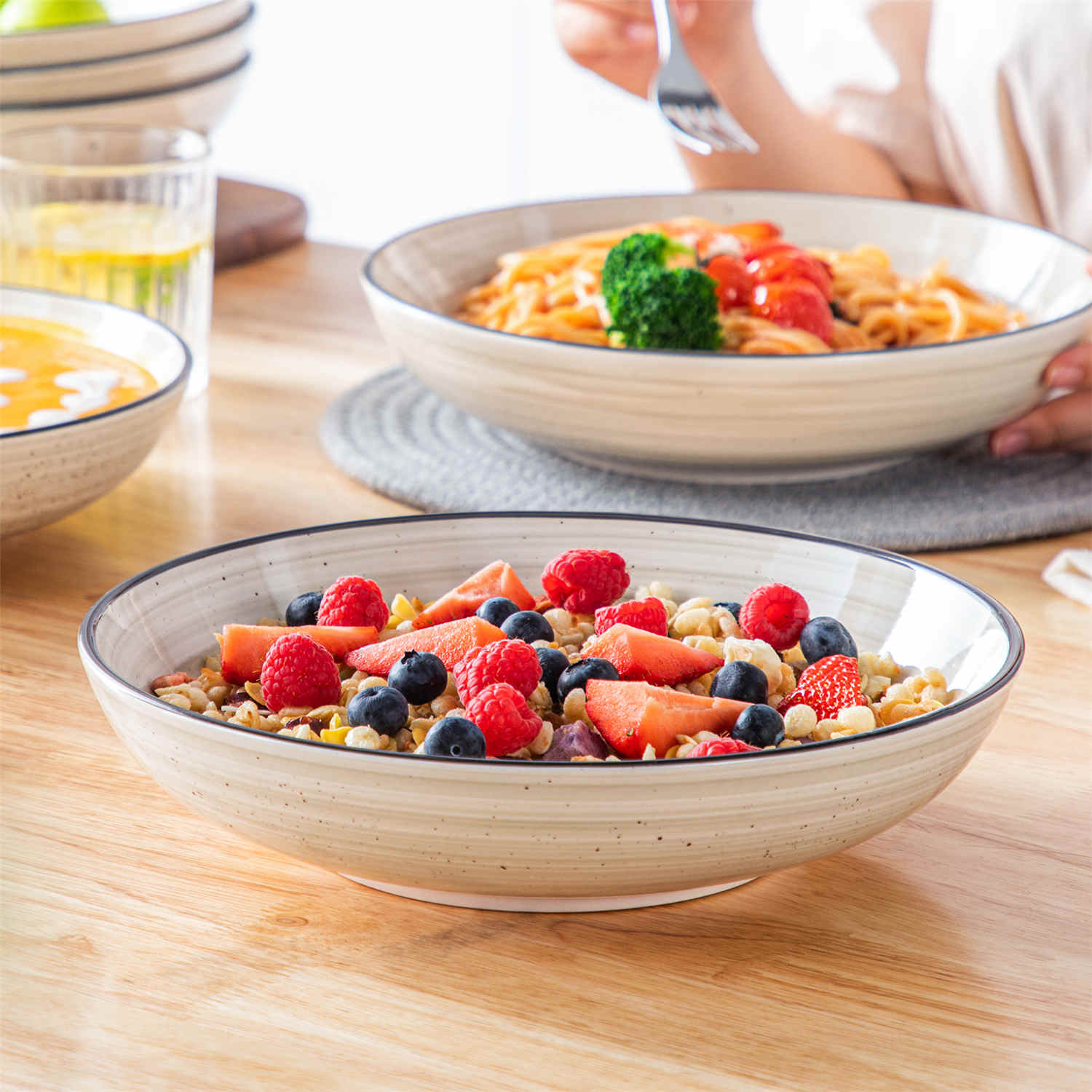 Bonbon Large Double-Sided Pasta Bowls Set of 6