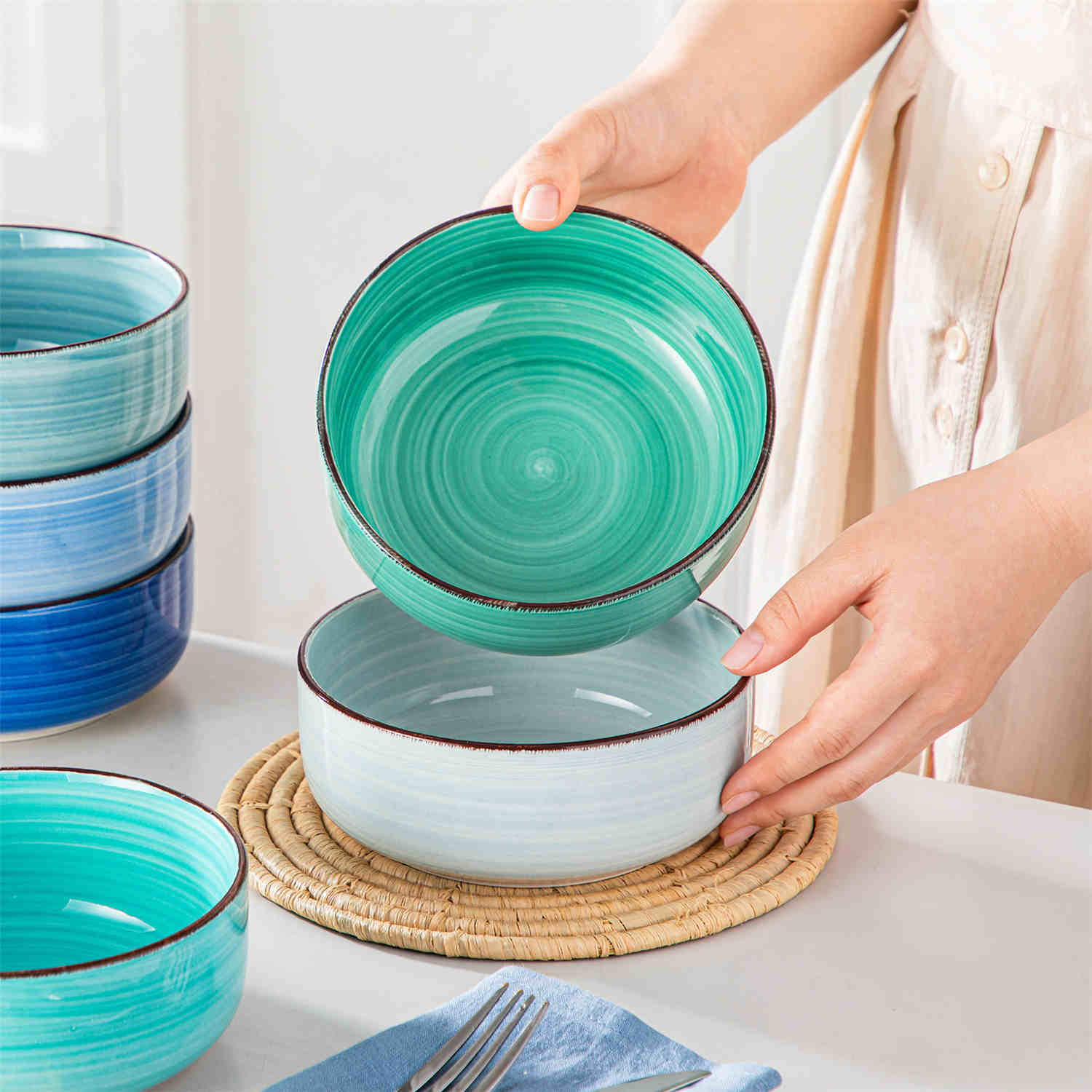 Bonita Deep Round Cereal Bowls Set of 6