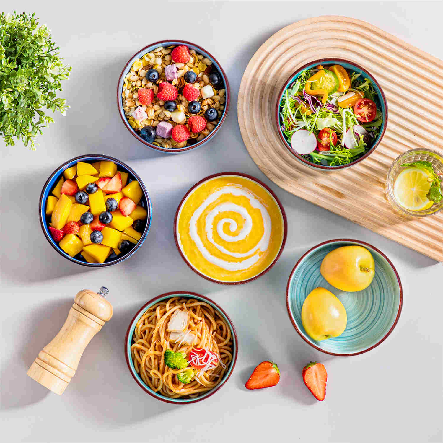 Bonita Mini Straight-Edge Cereal Bowls Set of 6