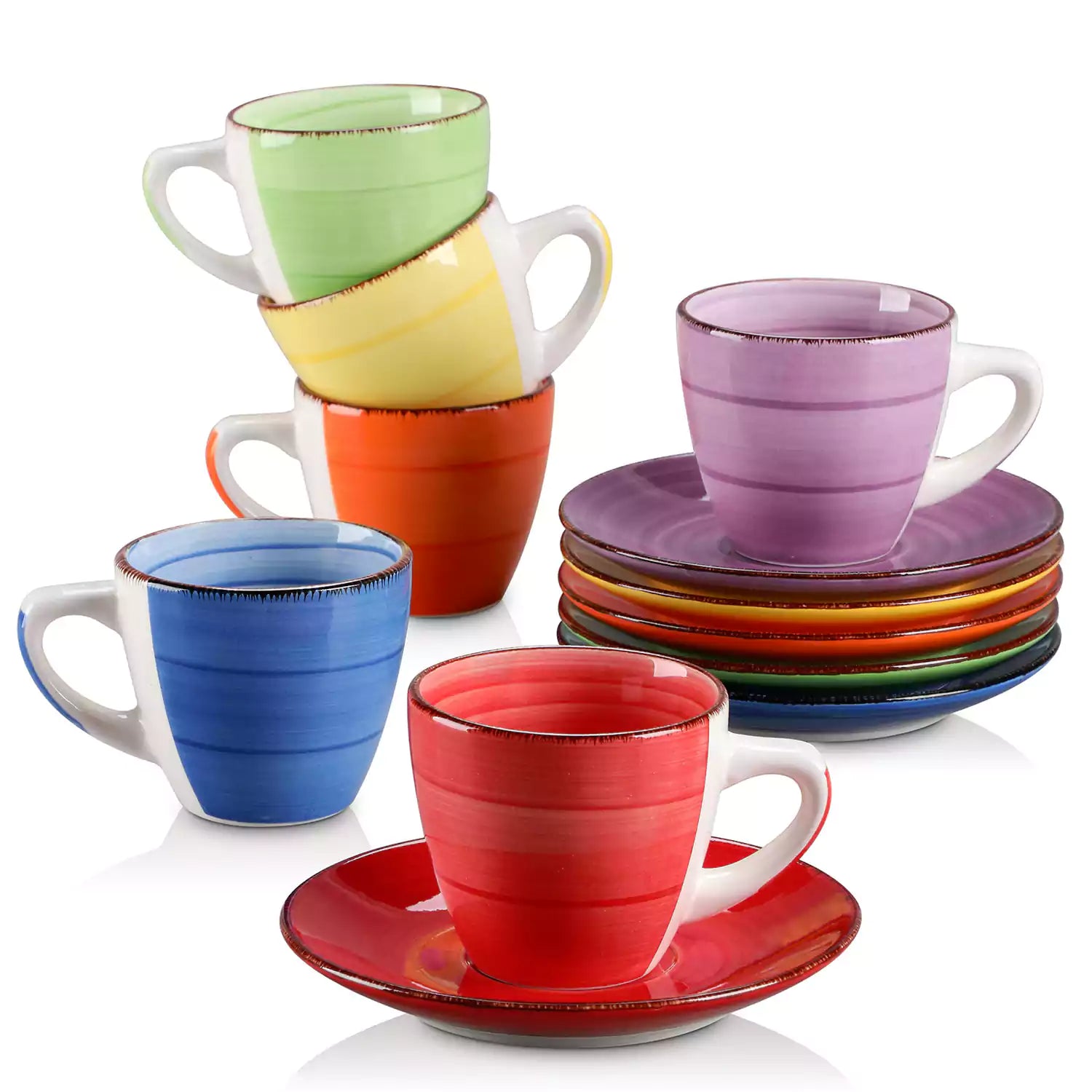 Bonita Multicolor Cups and Saucers Set of 6
