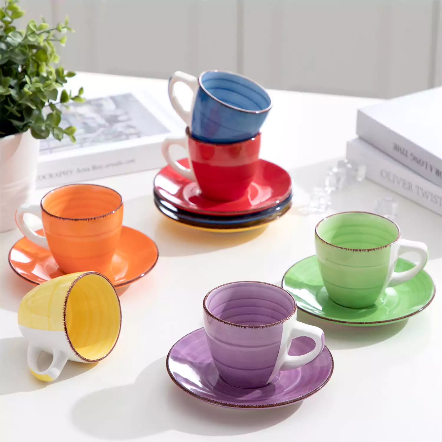 Bonita Multicolor Cups and Saucers Set of 6