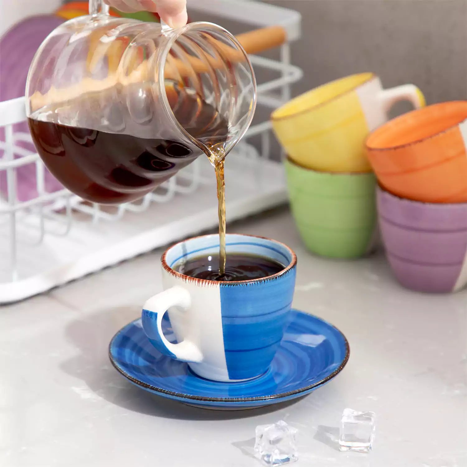 Bonita Multicolor Cups and Saucers Set of 6