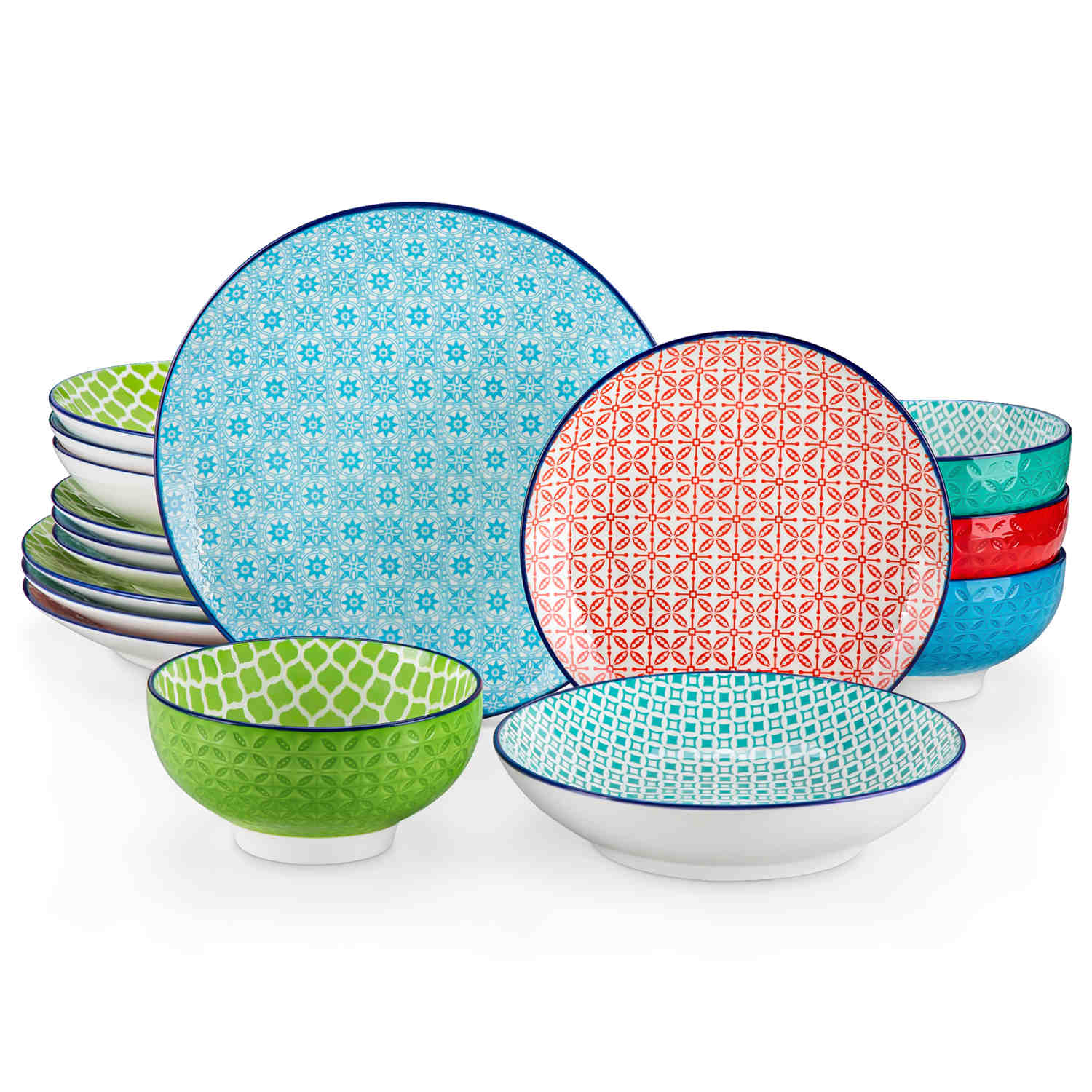Macaron 16 Piece Dinnerware Set with Soup Bowls
