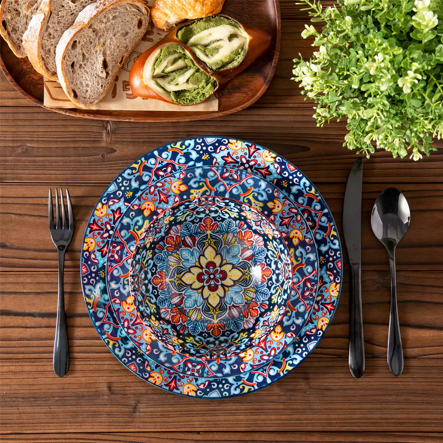 Simi 12 Piece Dinnerware Set with Front-Only Pattern