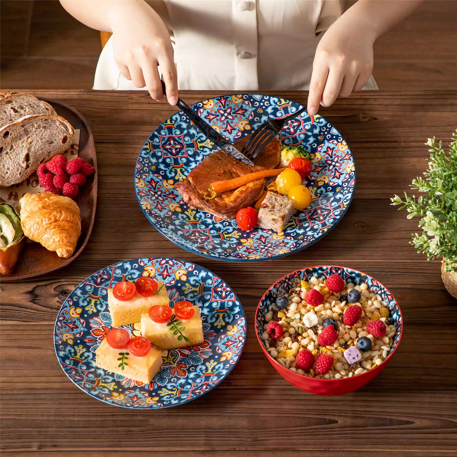 Simi 12 Piece Dinnerware Set with Front-Only Pattern