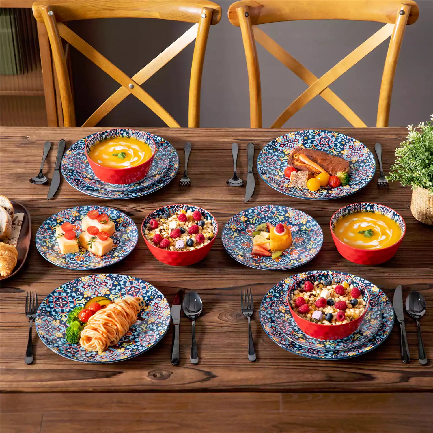 Simi 12 Piece Dinnerware Set with Front-Only Pattern