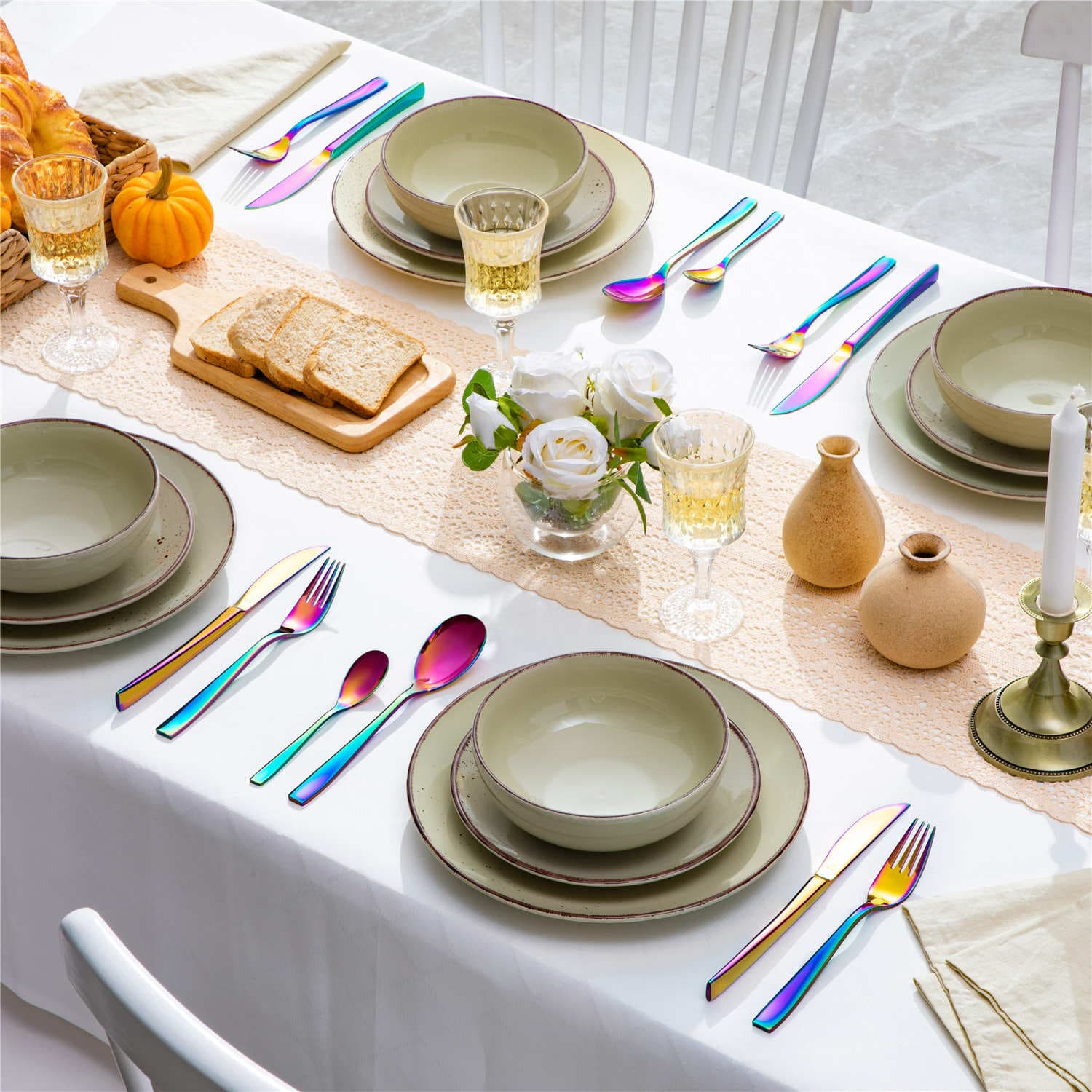 24 Piece Flatware Set Squared Tip Service for 6