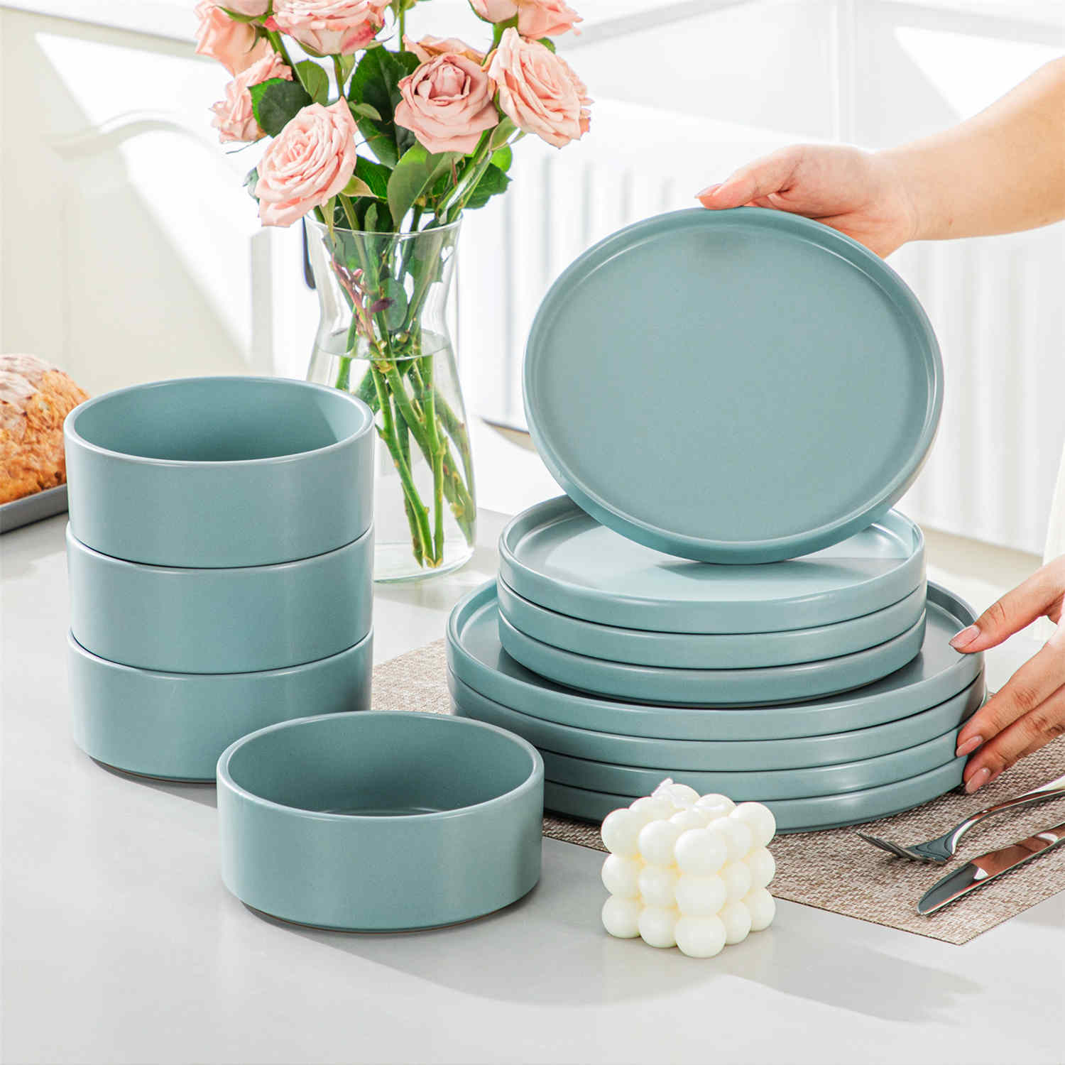 Venus 12 Piece Semi-Matte Dinnerware Set