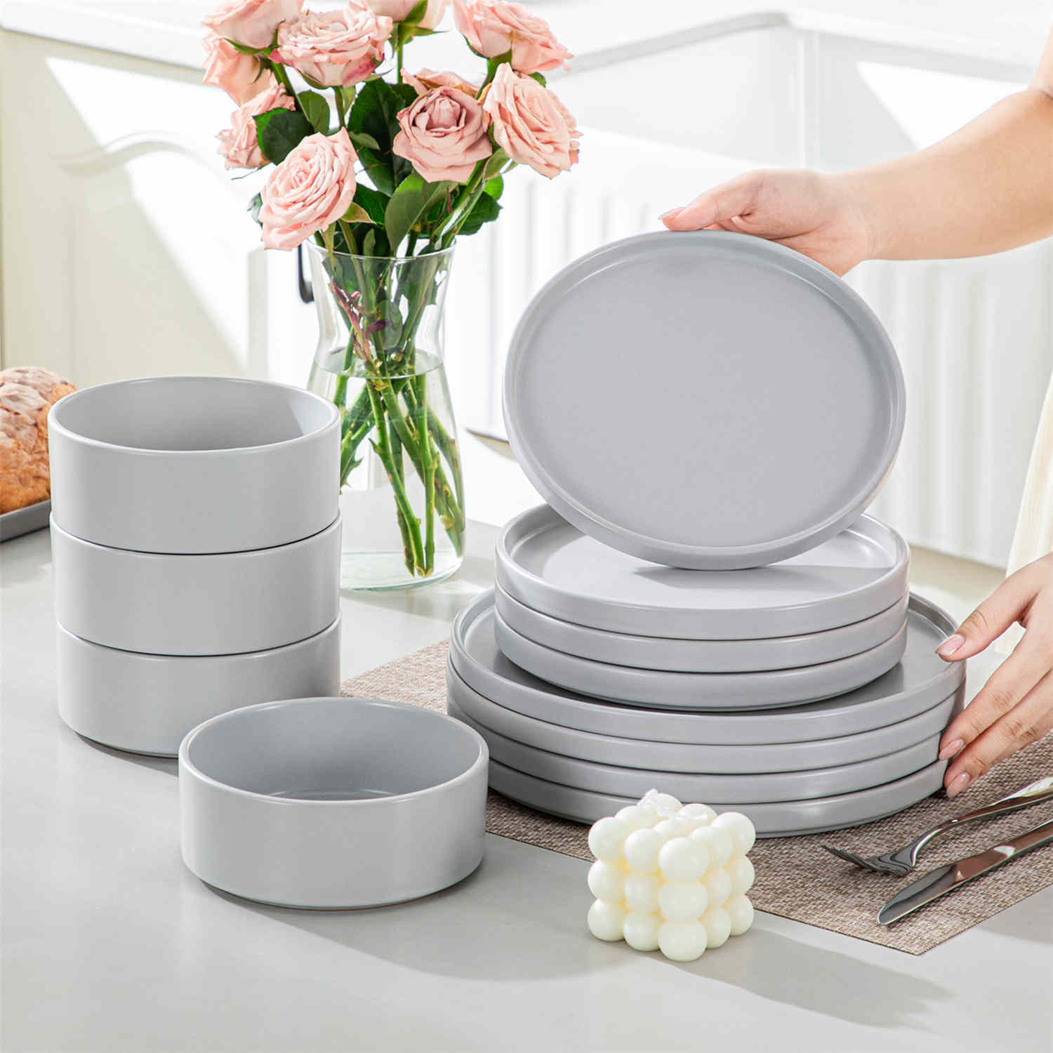 Venus 12 Piece Semi-Matte Dinnerware Set