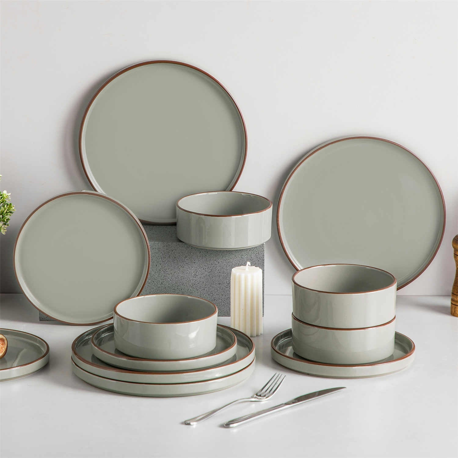 Venus 12 Piece Semi-Matte Dinnerware Set