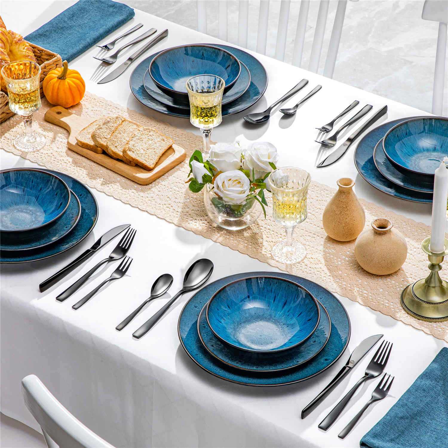 30 Piece Flatware Set Squared Tip Service for 6