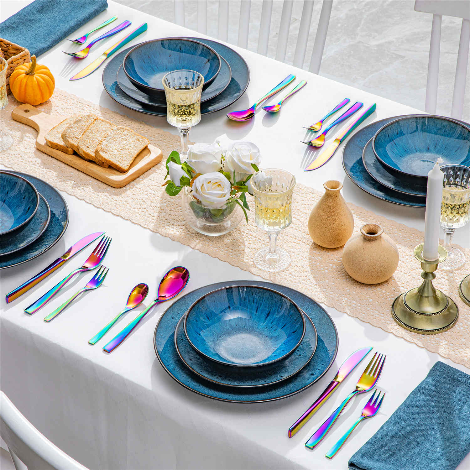 30 Piece Flatware Set Squared Tip Service for 6