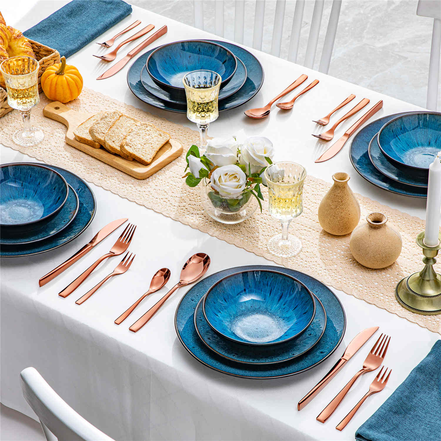 30 Piece Flatware Set Squared Tip Service for 6