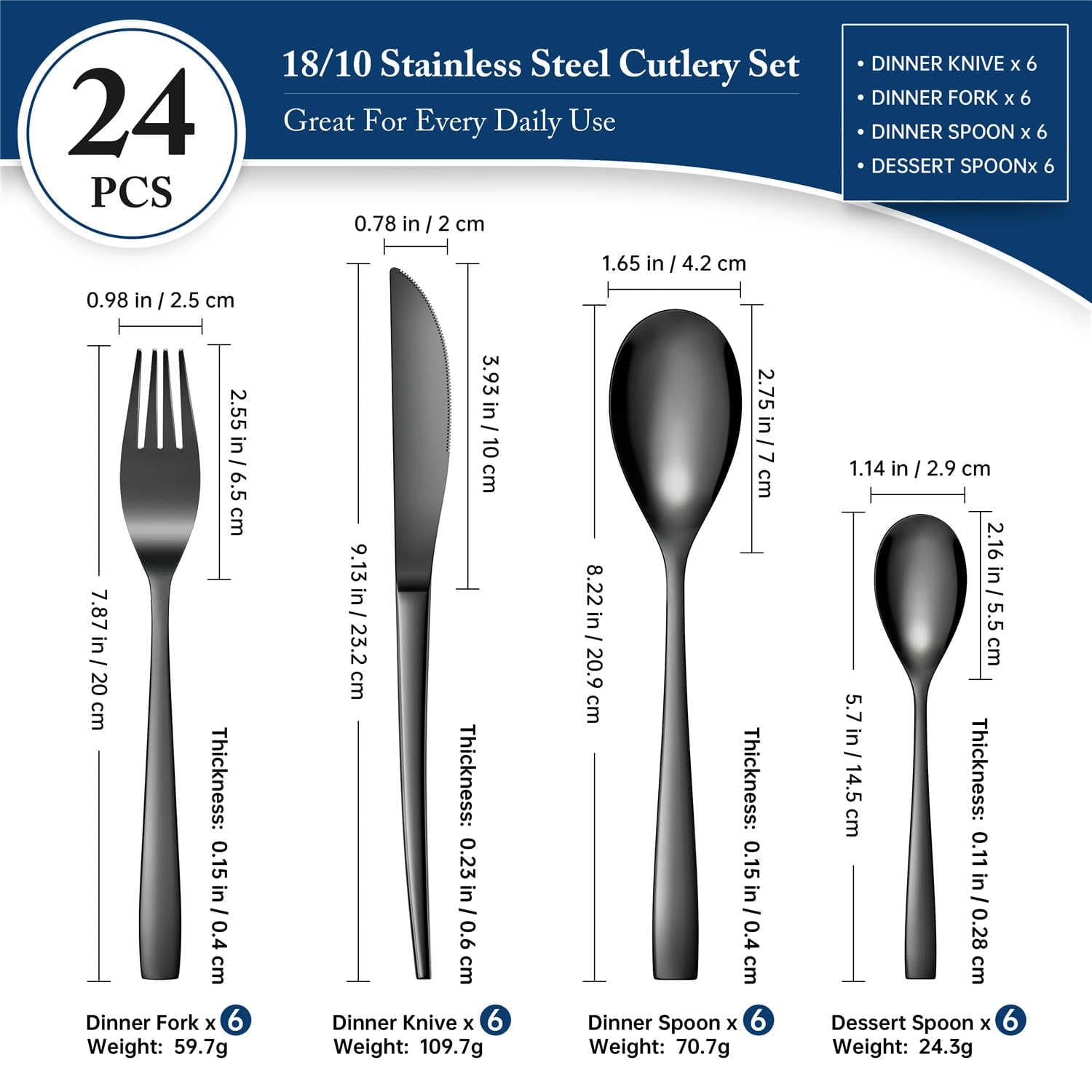 24 Piece Flatware Set Squared Tip Service for 6