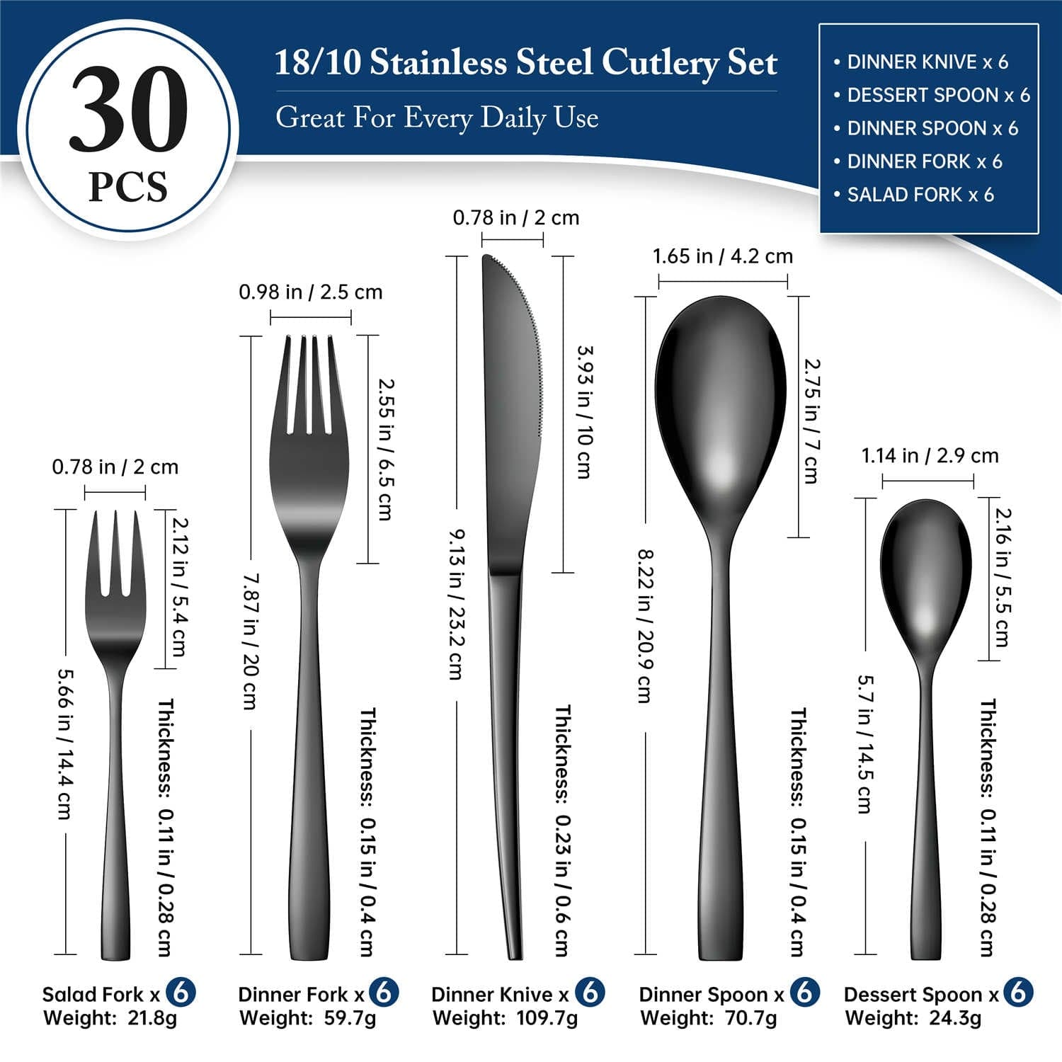 30 Piece Flatware Set Squared Tip Service for 6