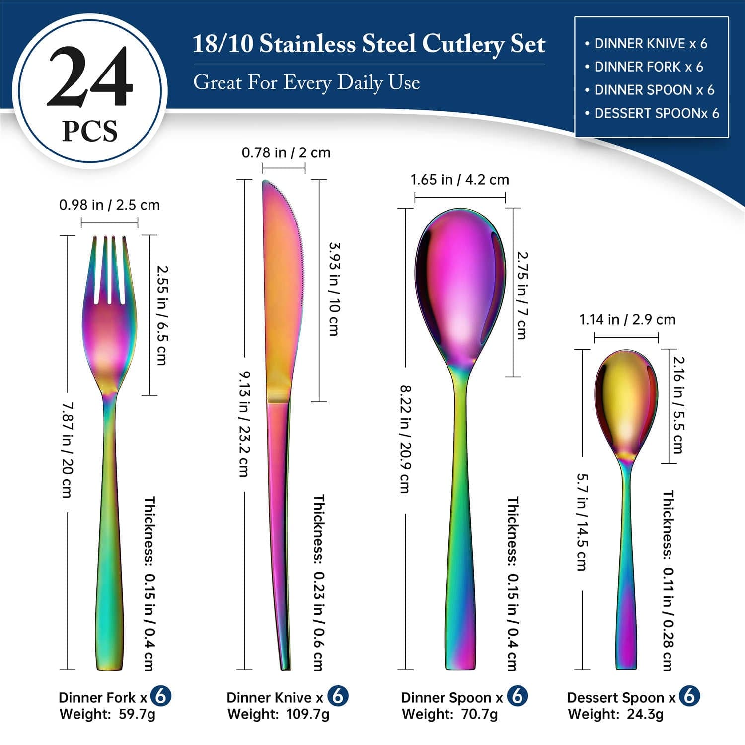 24 Piece Flatware Set Squared Tip Service for 6