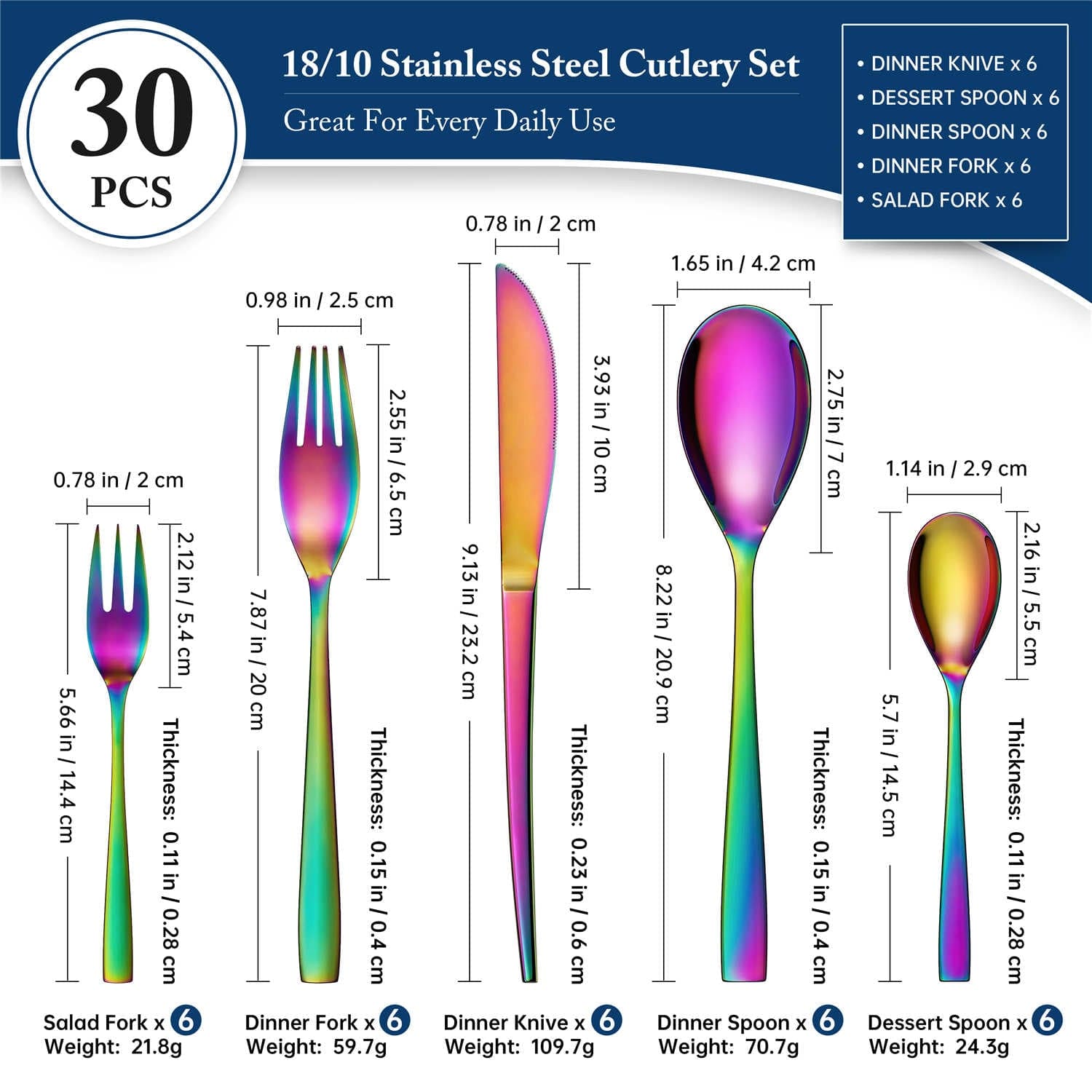 30 Piece Flatware Set Squared Tip Service for 6