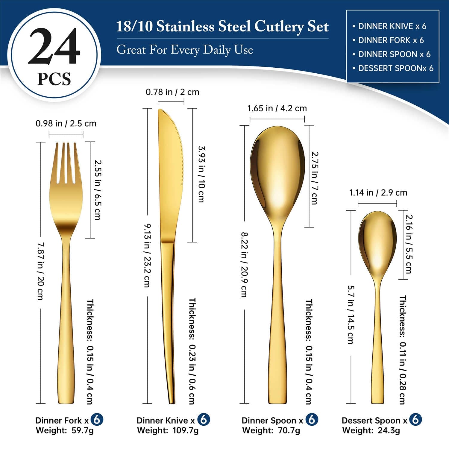 24 Piece Flatware Set Squared Tip Service for 6
