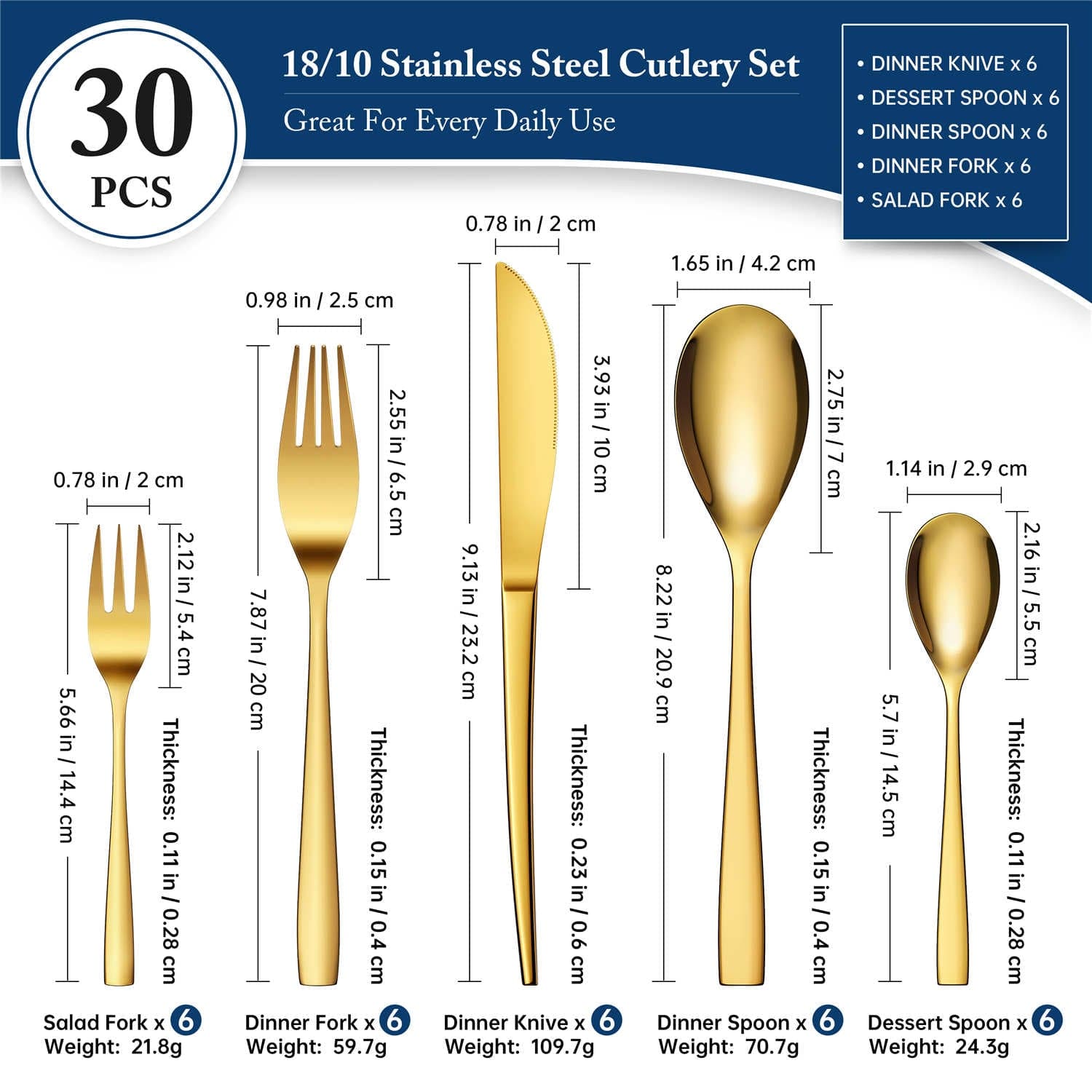 30 Piece Flatware Set Squared Tip Service for 6
