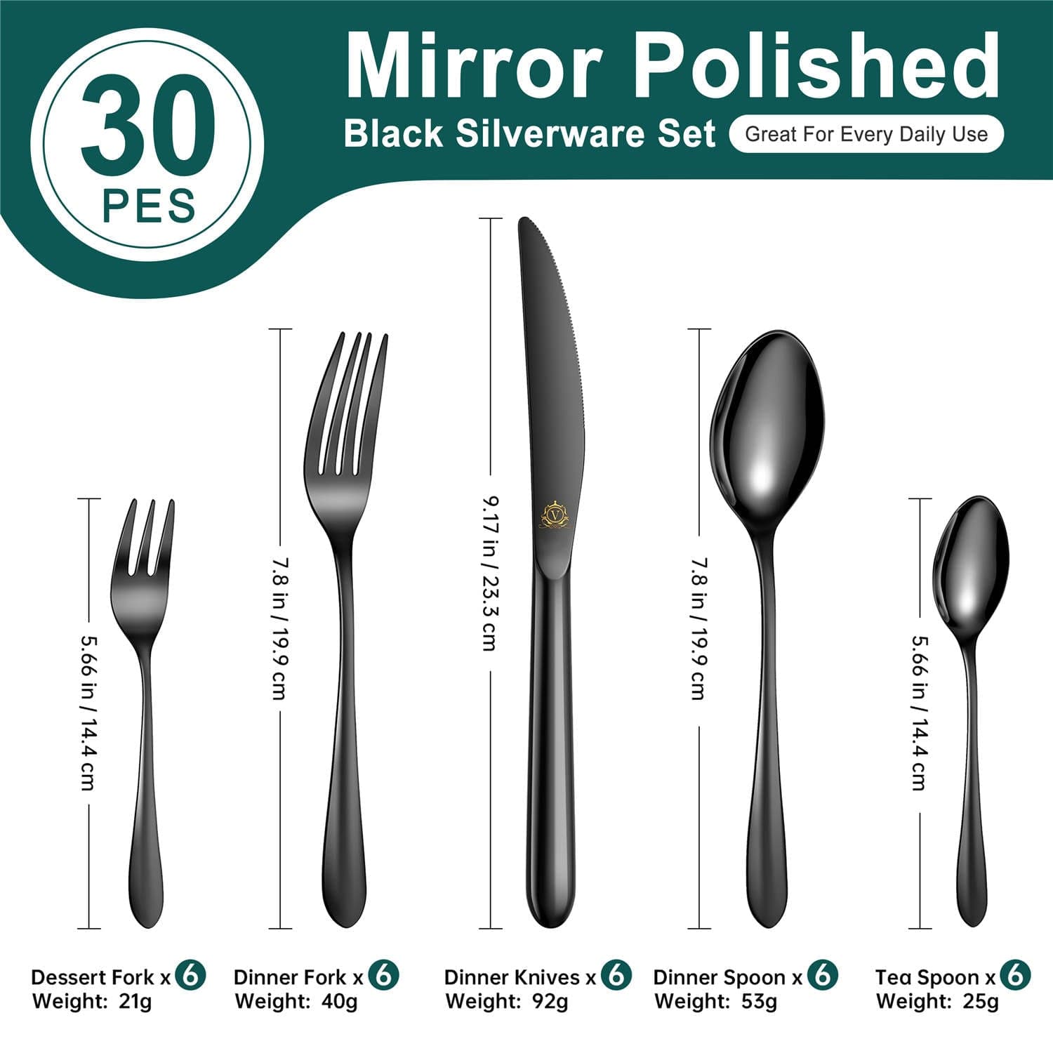 30 Piece Flatware Set Rounded Tip Service for 6