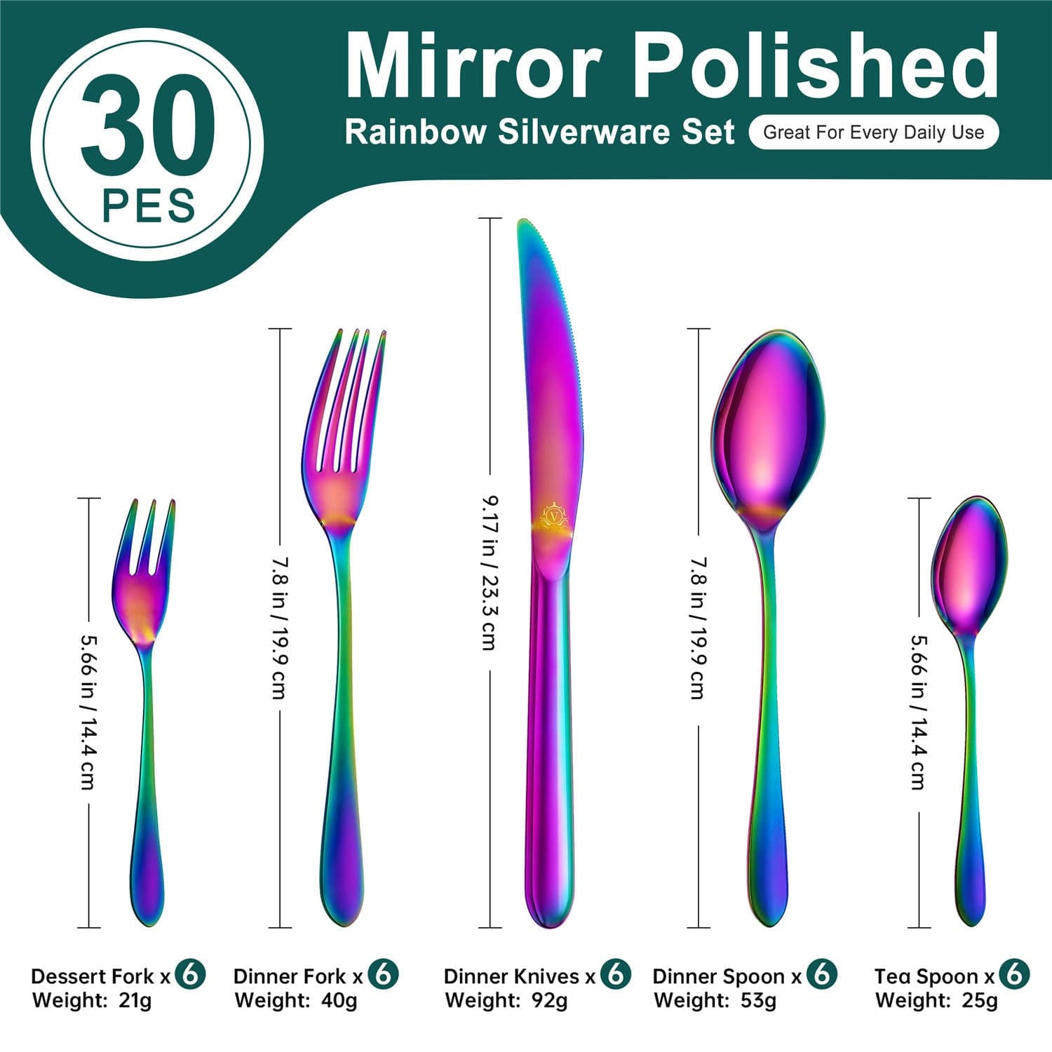 30 Piece Flatware Set Rounded Tip Service for 6