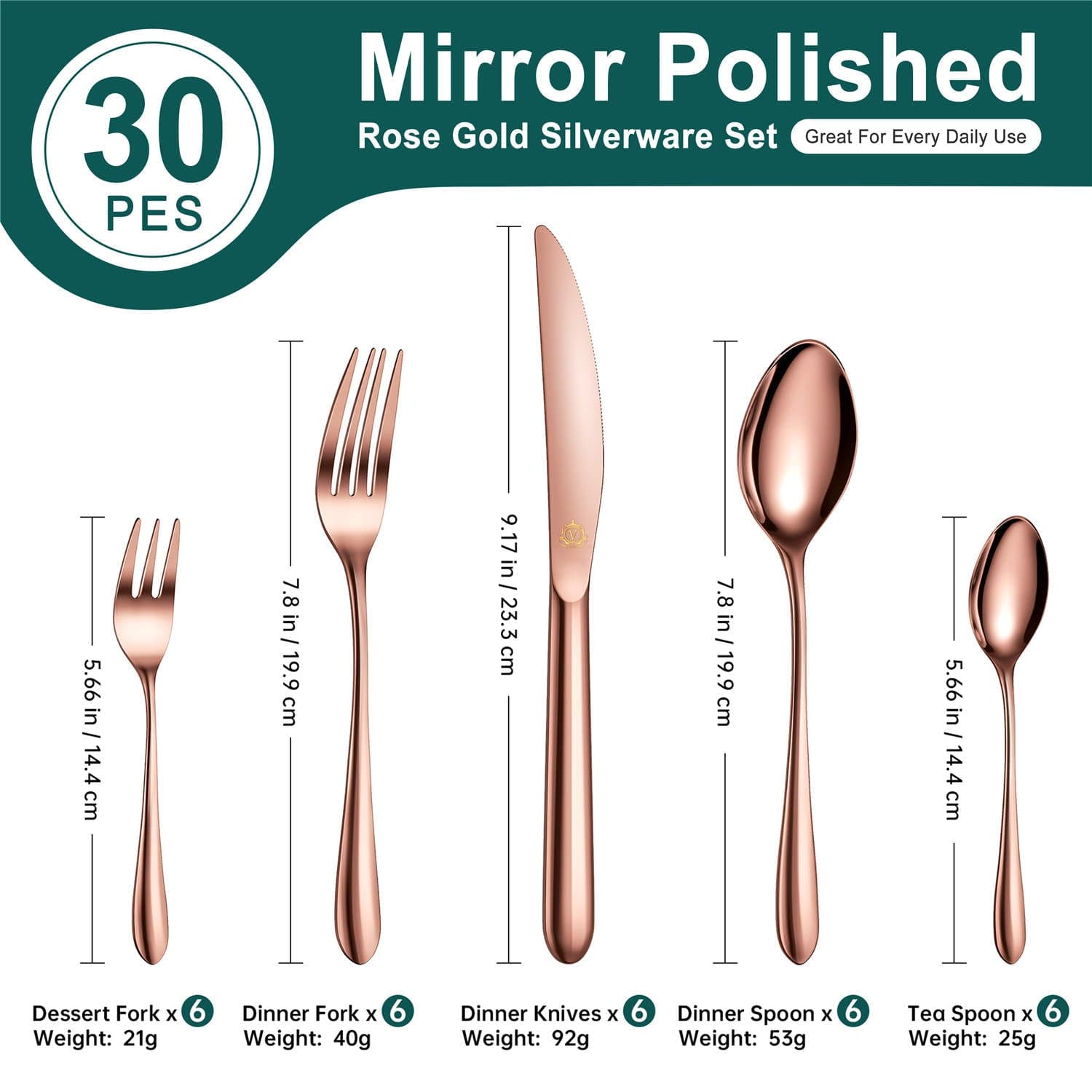 30 Piece Flatware Set Rounded Tip Service for 6