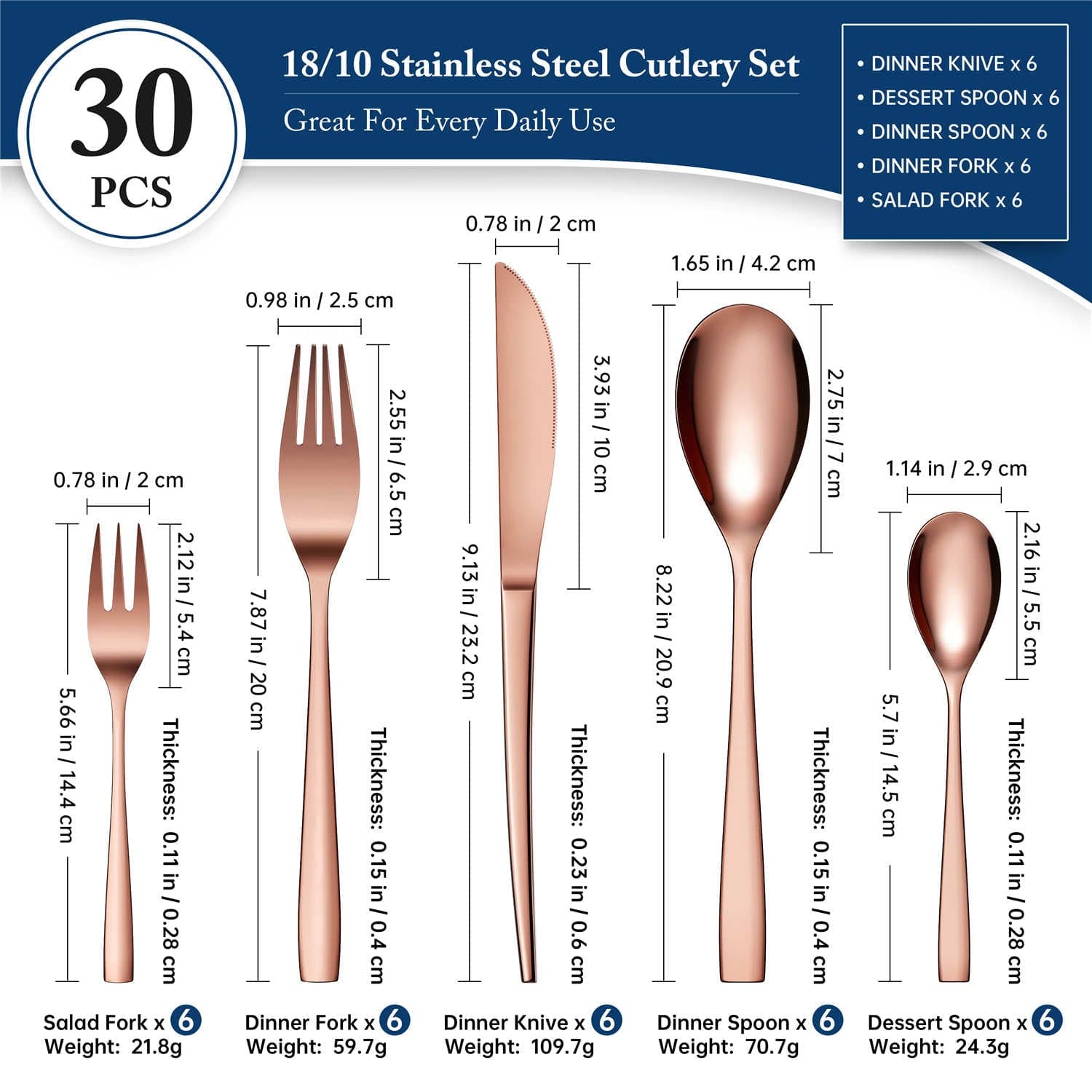 30 Piece Flatware Set Squared Tip Service for 6