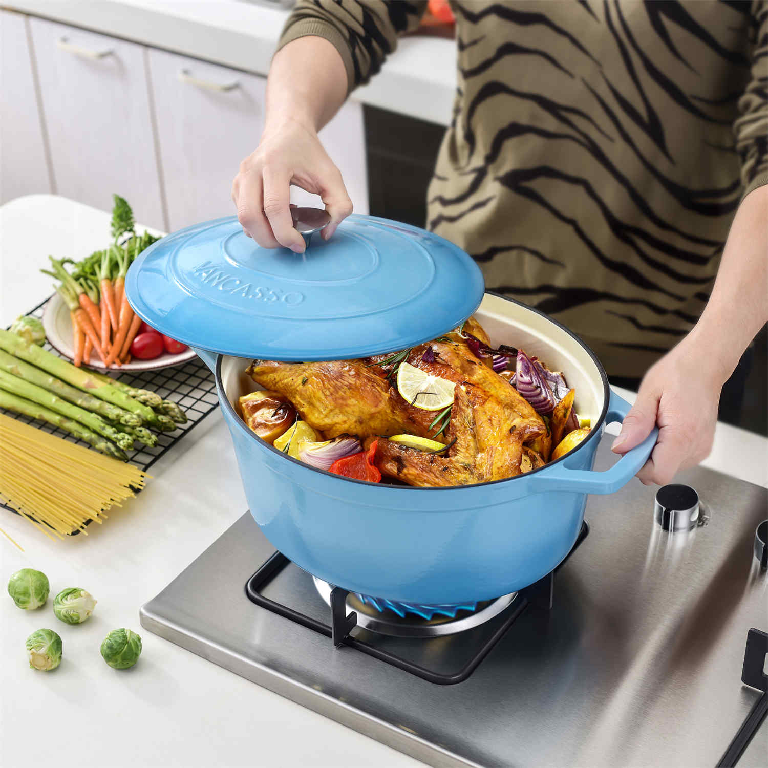 6.3QT Enameled Cast Iron Oval Dutch Oven
